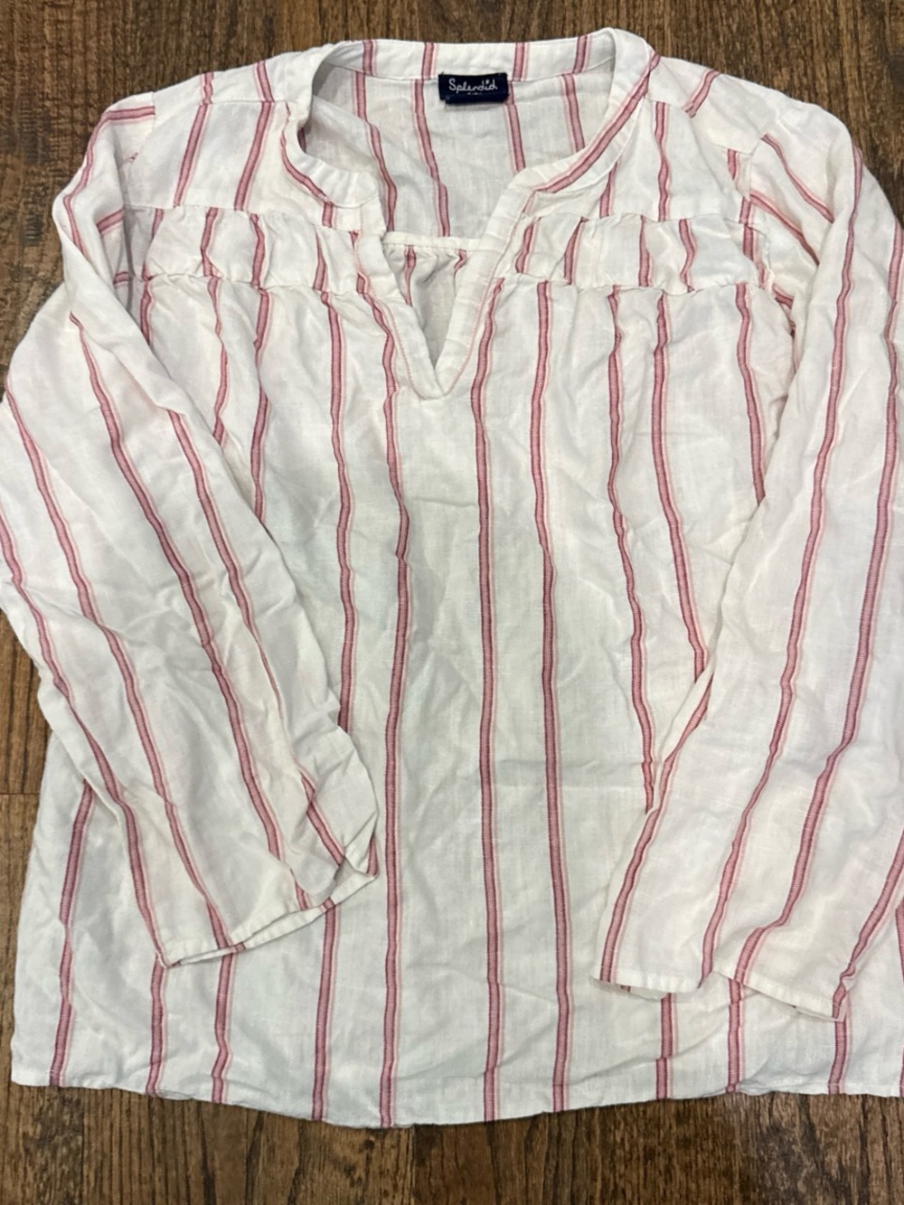 Splendid White Shirt with Red Vertical Stripes - Long Sleeve